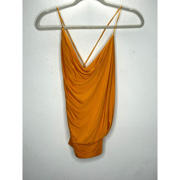 BCBGMAXAZRIA Orange Simone Flame Drape Open Criss Cross Tie Back Summer Top XS - Picture 3 of 11